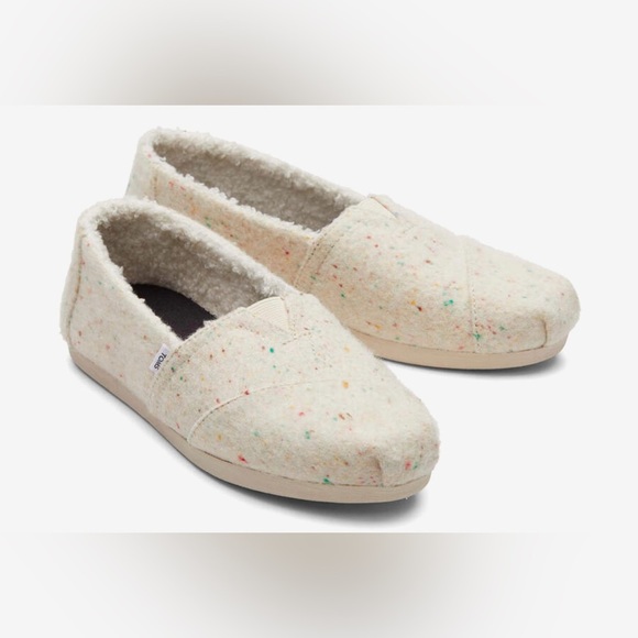 Tom’s Alpargata REPREVE® Twill natural faux shearling slip on flats‎ size 11 new - Picture 1 of 6